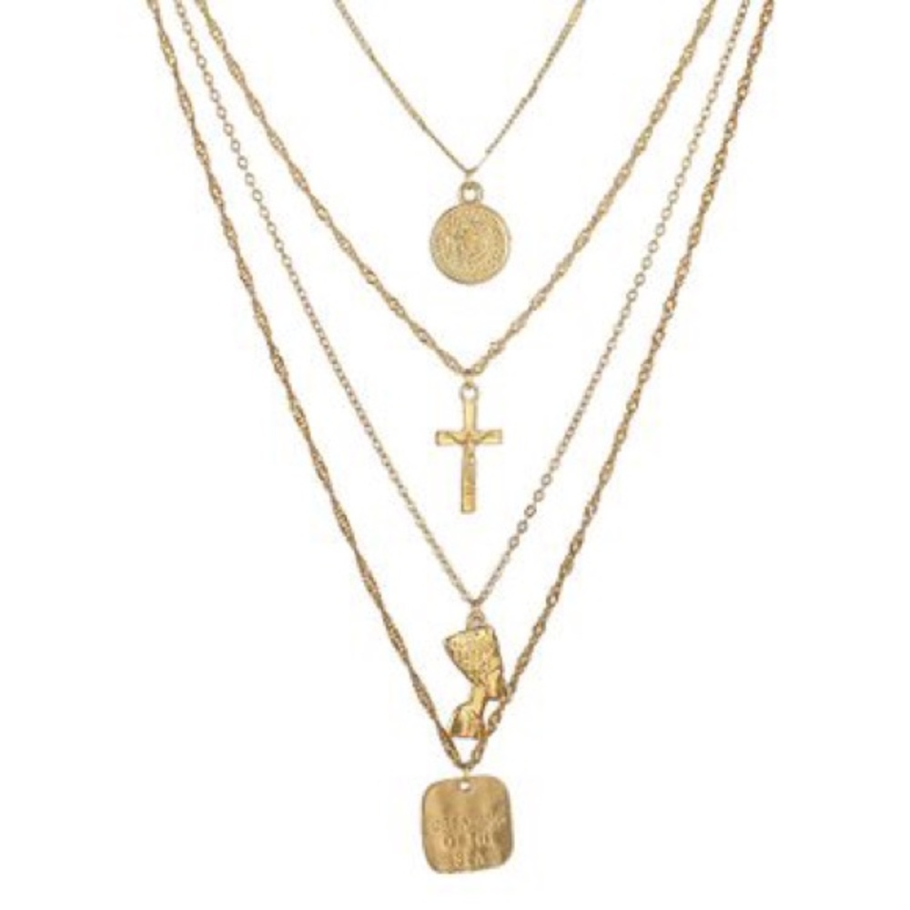 Boho Festival Gold Necklace Chain Layered - Picture 6 of 13